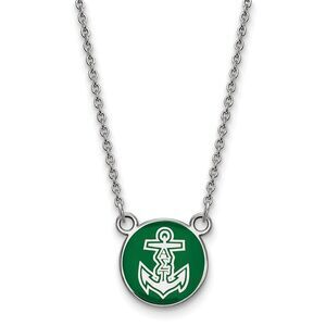 Sterling Silver Alpha Sigma Tau Small Green Enamel Logo Necklace